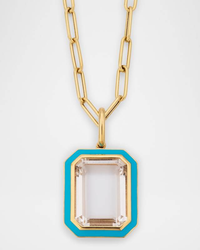 18K Queen Rock Crystal and Turquoise Enamel Pendant Necklace